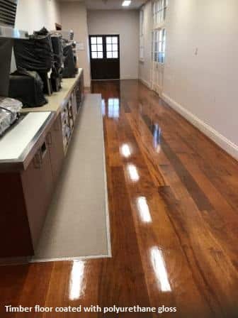 Timber floor coated with polyurethane gloss finish