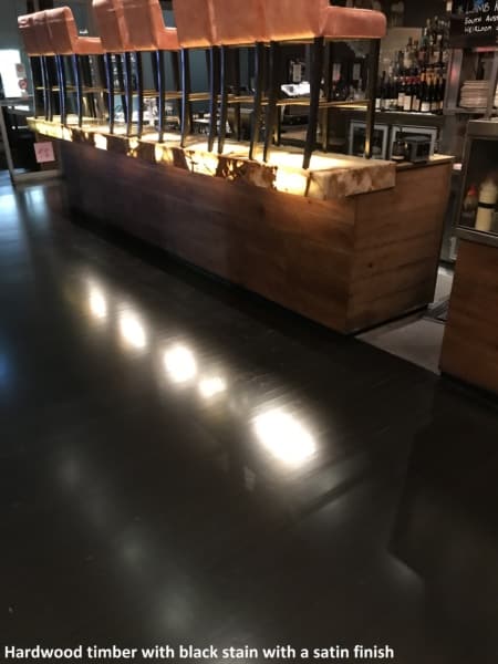 Hardwood timber floor with black stain and satin finish