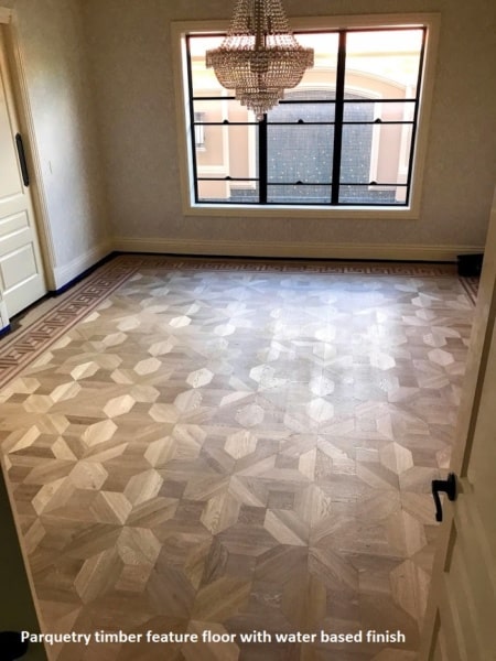 Parquetry timber feature floor with water based finish